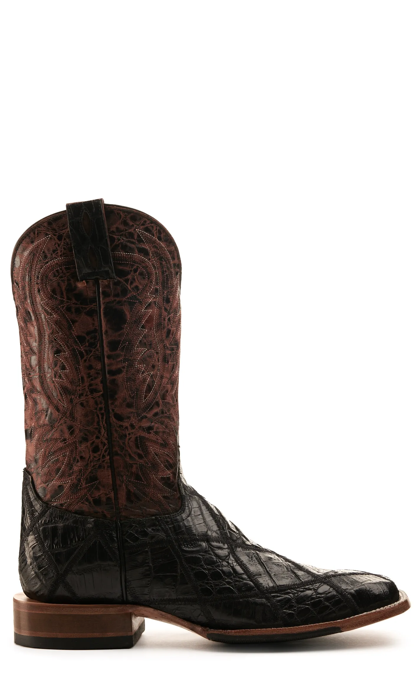 Cavender's Men's Black Caiman Patchwork Wide Square Toe Exotic Cowboy Boots