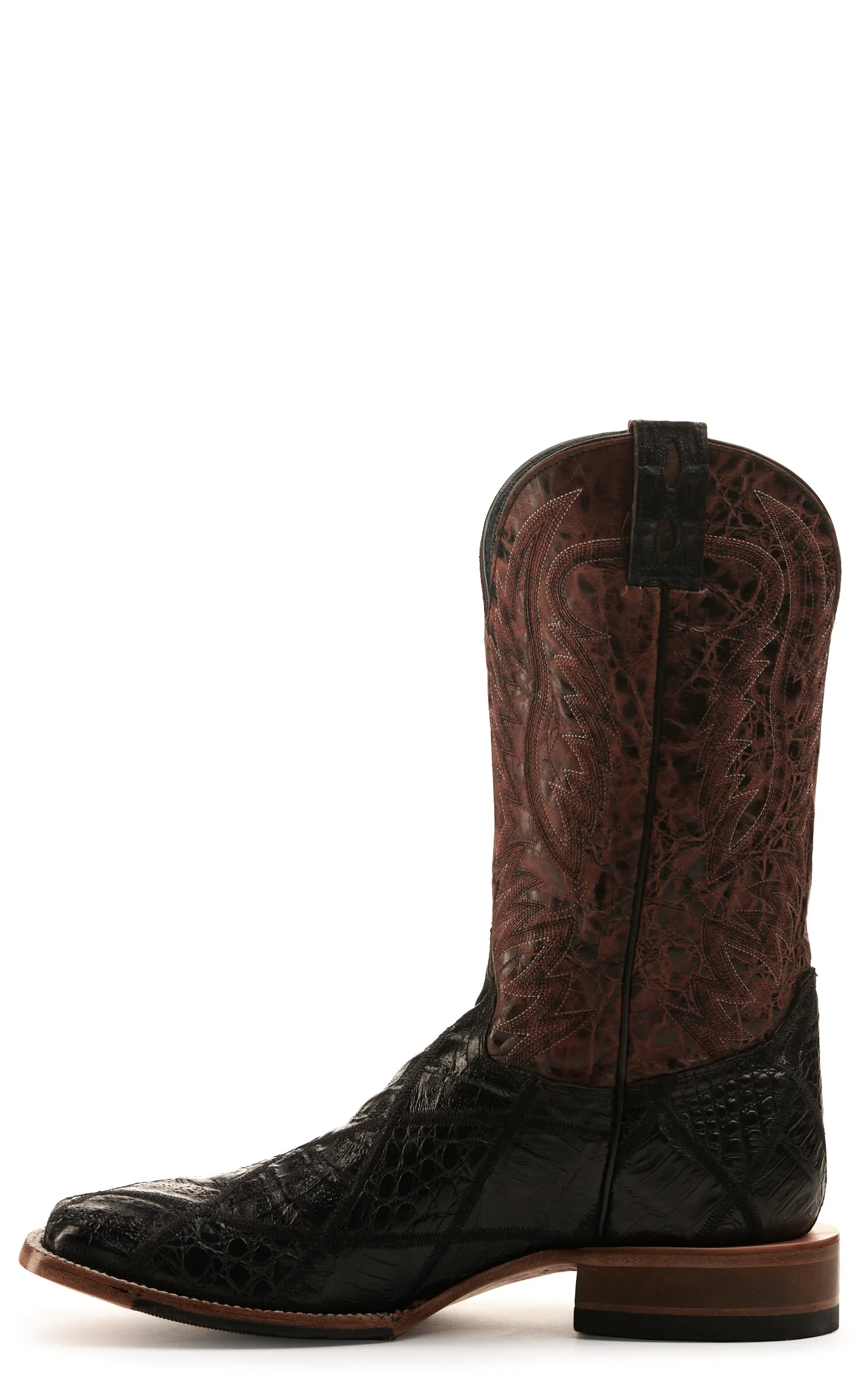 Cavender's Men's Black Caiman Patchwork Wide Square Toe Exotic Cowboy Boots