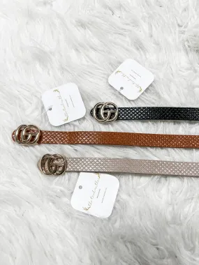 CG Snake Skin Gold Buckle Skinny Belt