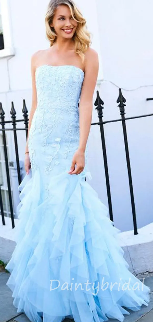 Charming Straight Tulle Mermaid Long Prom Dresses Evening Dresses.DB10371