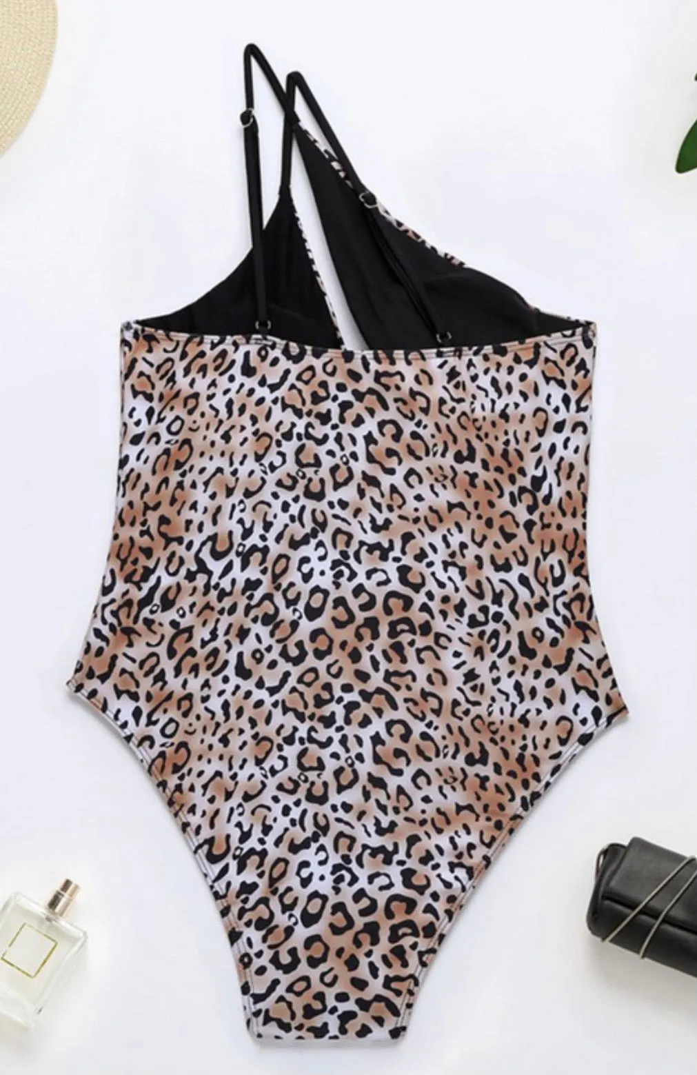 Cheetah Print One Shoulder Cutout Swimsuit