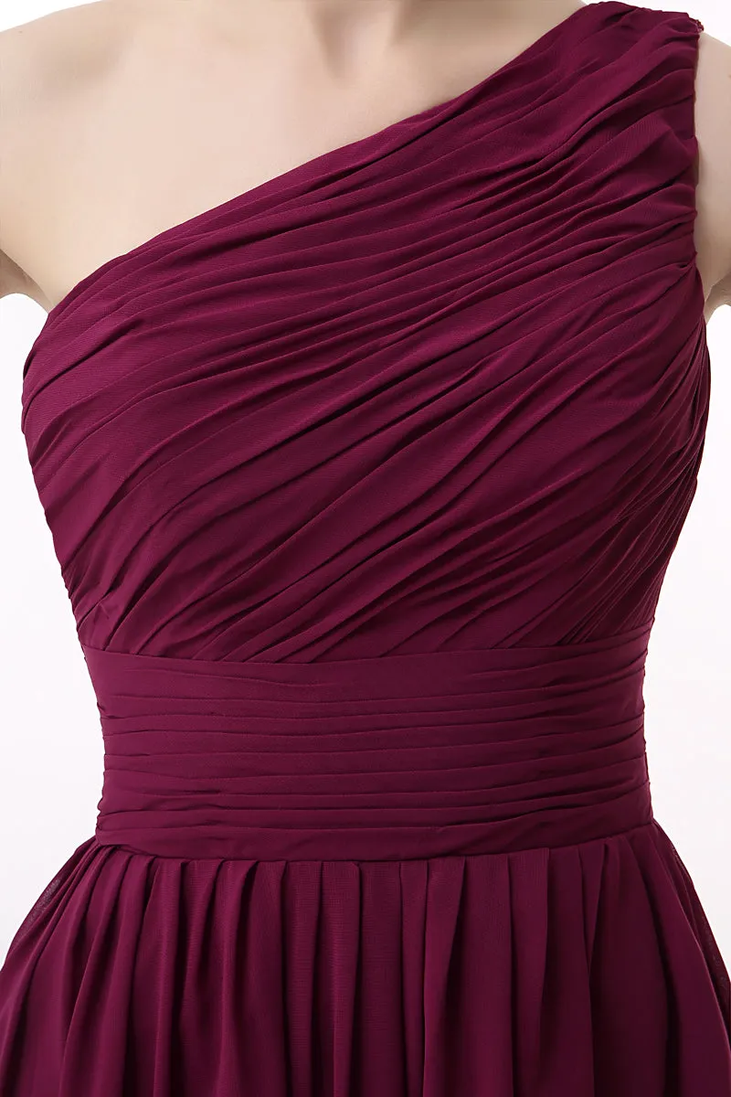 Chiffon One Shoulder Burgundy Prom Dresses