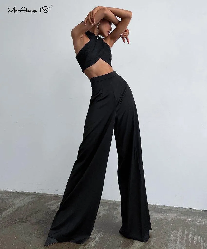 Classy Women High Waist Floor-Length Satin Trousers