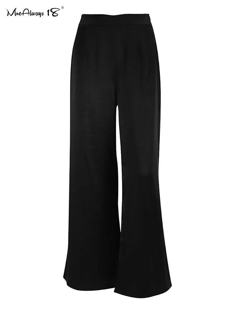 Classy Women High Waist Floor-Length Satin Trousers