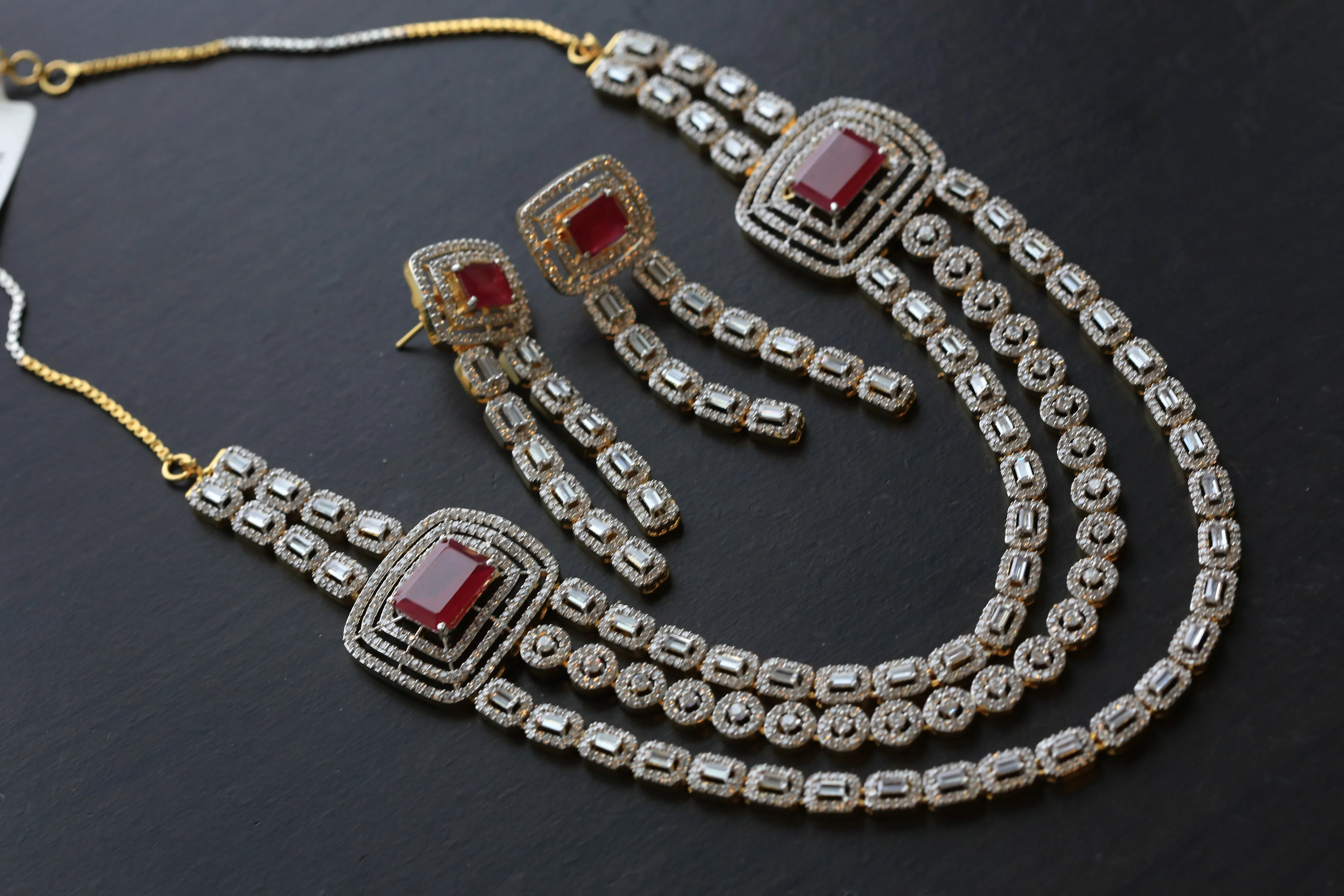 Contemporary Layered CZ Ruby Necklace