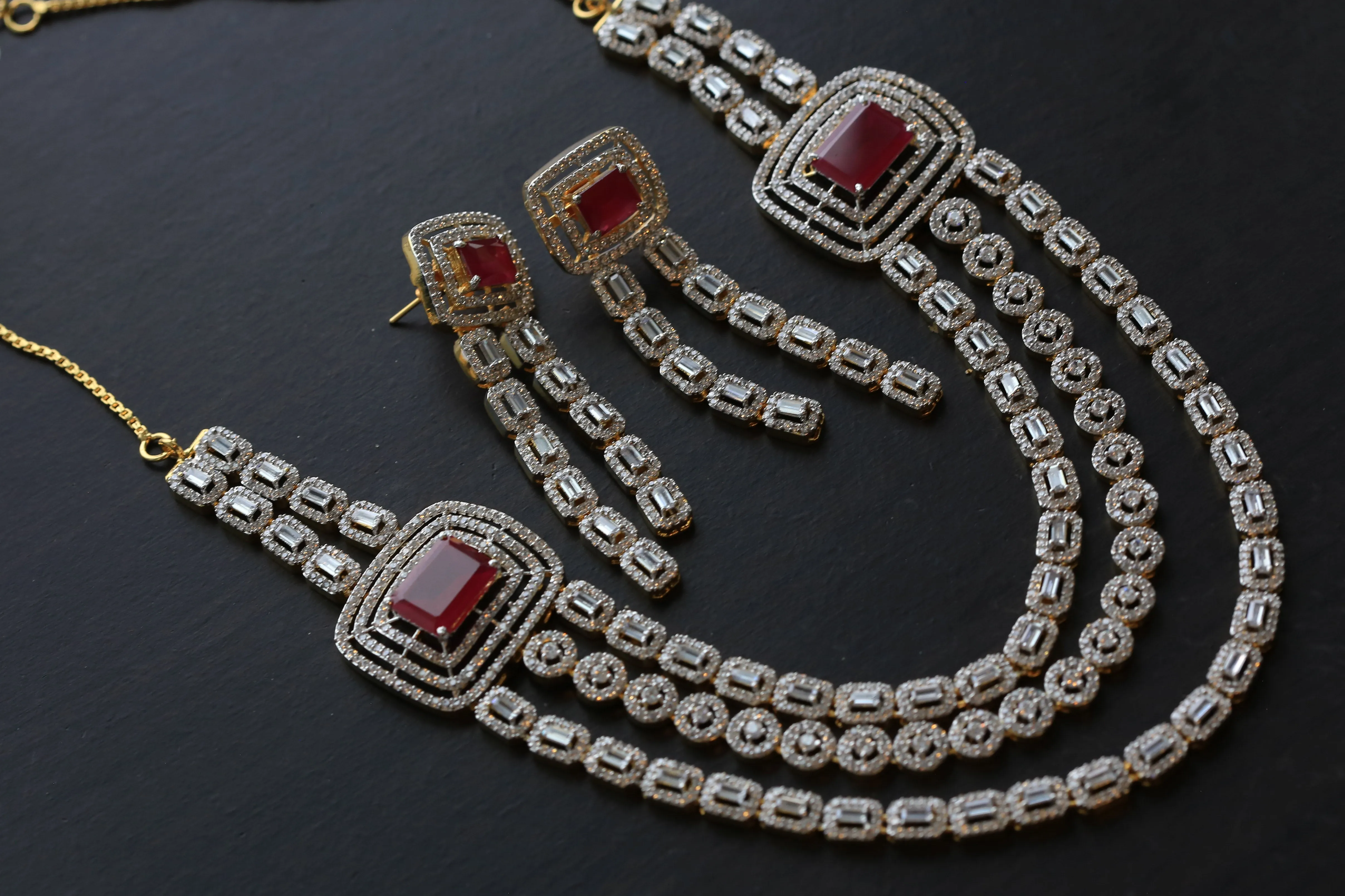 Contemporary Layered CZ Ruby Necklace