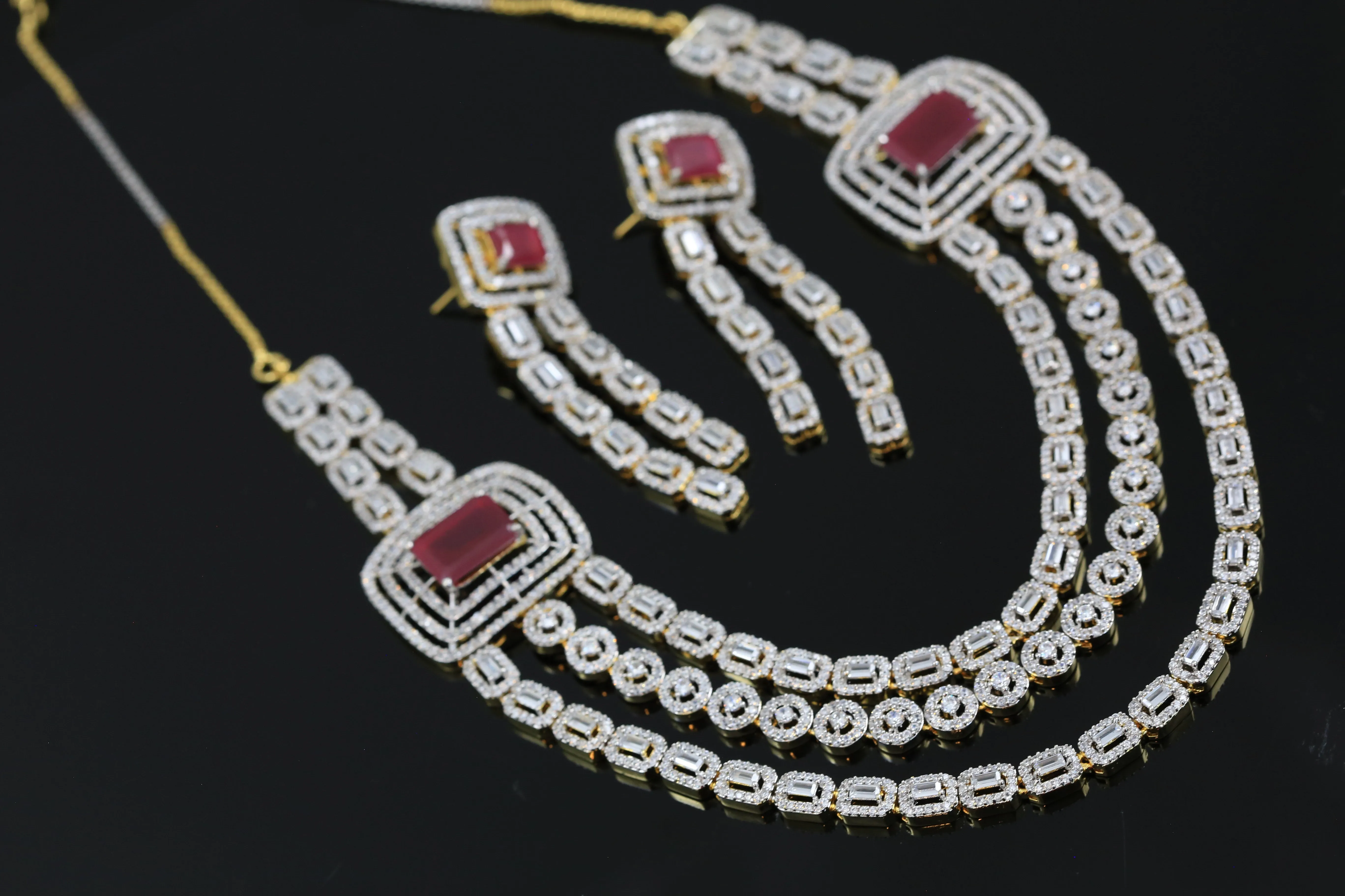 Contemporary Layered CZ Ruby Necklace