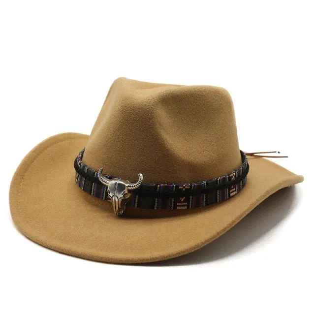 Cowboy hat cow head accessories cowboy hat monochrome felt hat men and women big brim outdoor hat knight hat