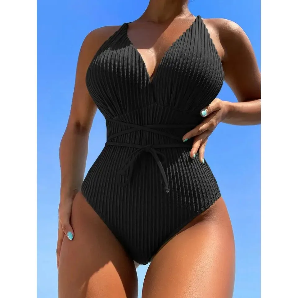 Crisscross Backless Knot Front One Piece Swimsuit