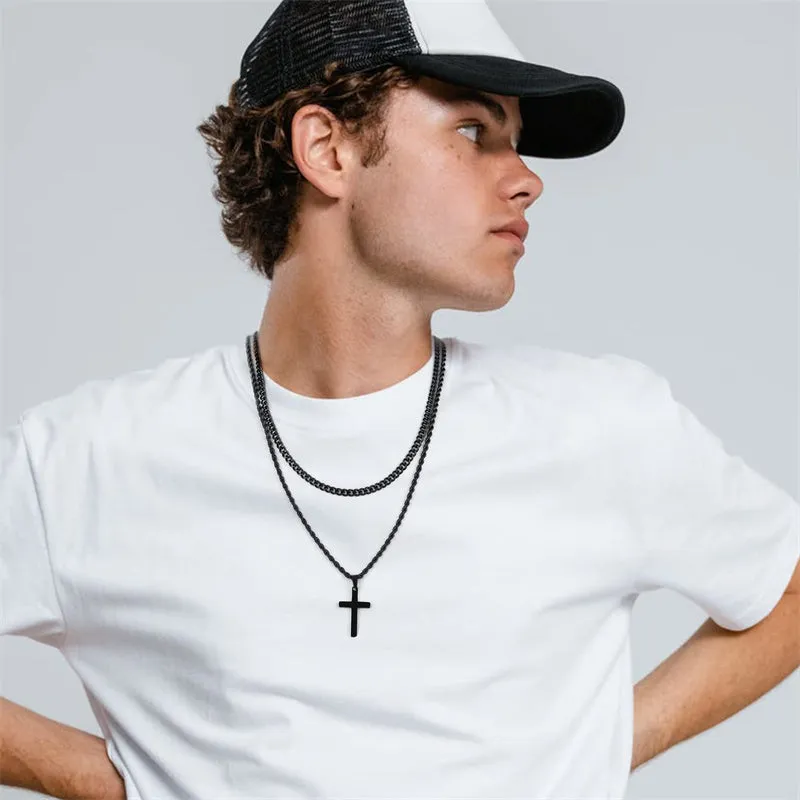 Cross Necklace For Men Mens Cross Necklaces Stainless Steel Cross Pendant Necklace Cross Chain Necklace Gift For Men Boys