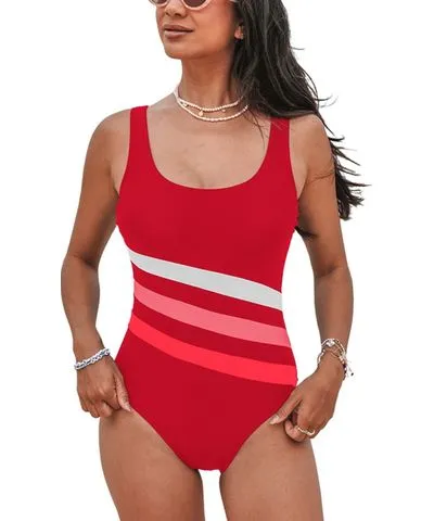 Cupshe Women's Scoop Neck U Back Color Block One Piece Swimsuit