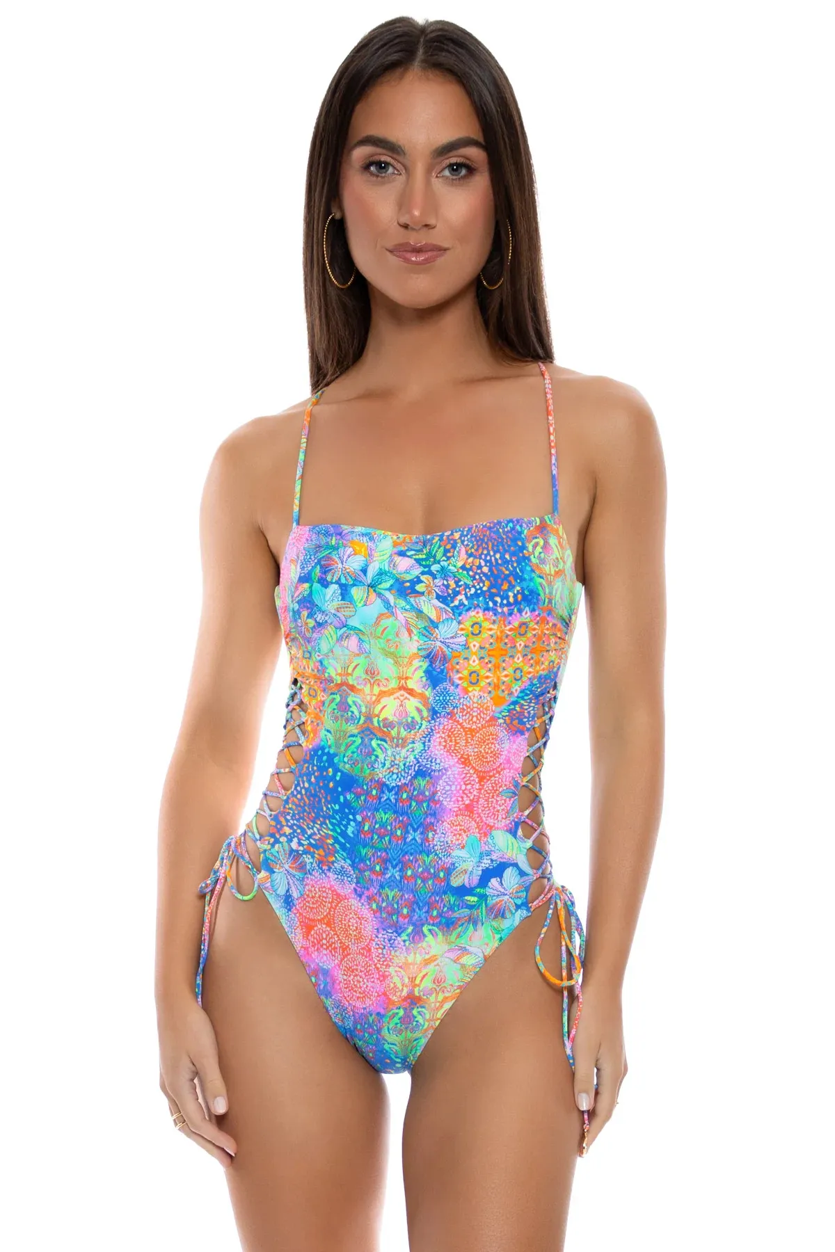 Deco Gardens Lace-Up One Piece Swimsuit