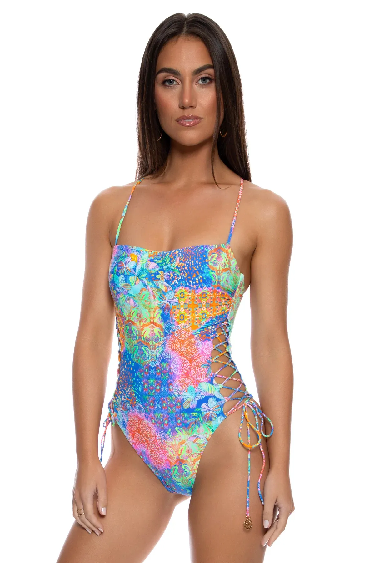 Deco Gardens Lace-Up One Piece Swimsuit