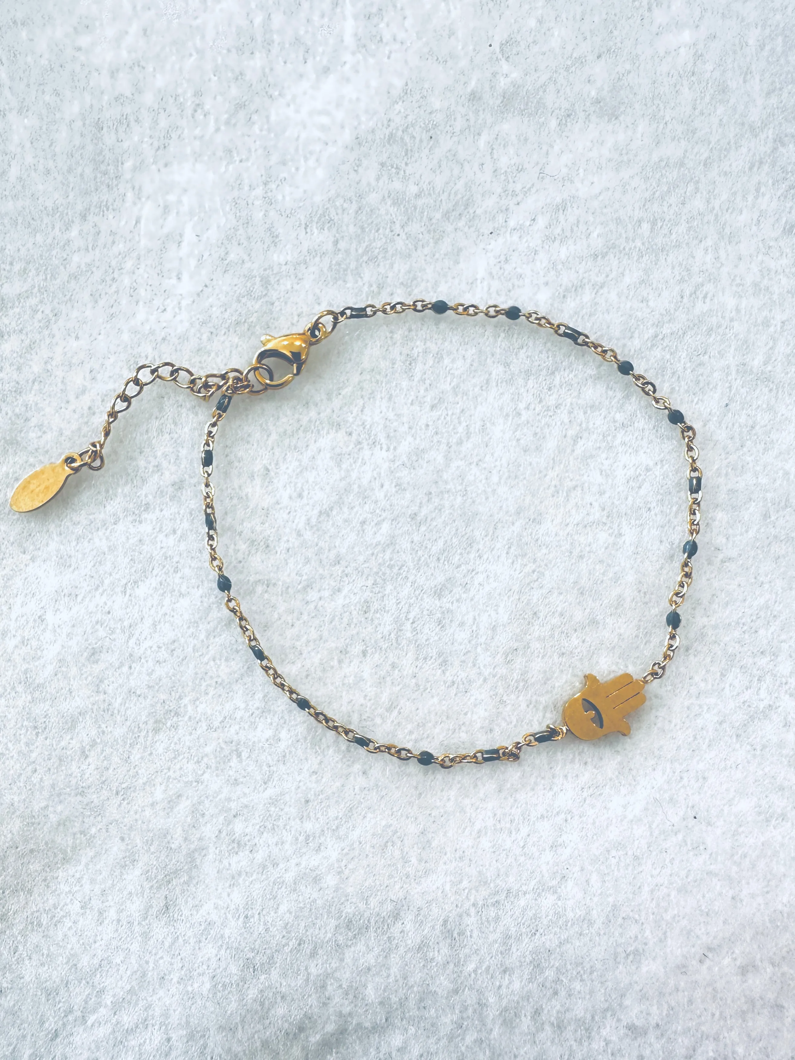 Delicate Hamsa Charm Bracelet With Semi Precious Stone Beads