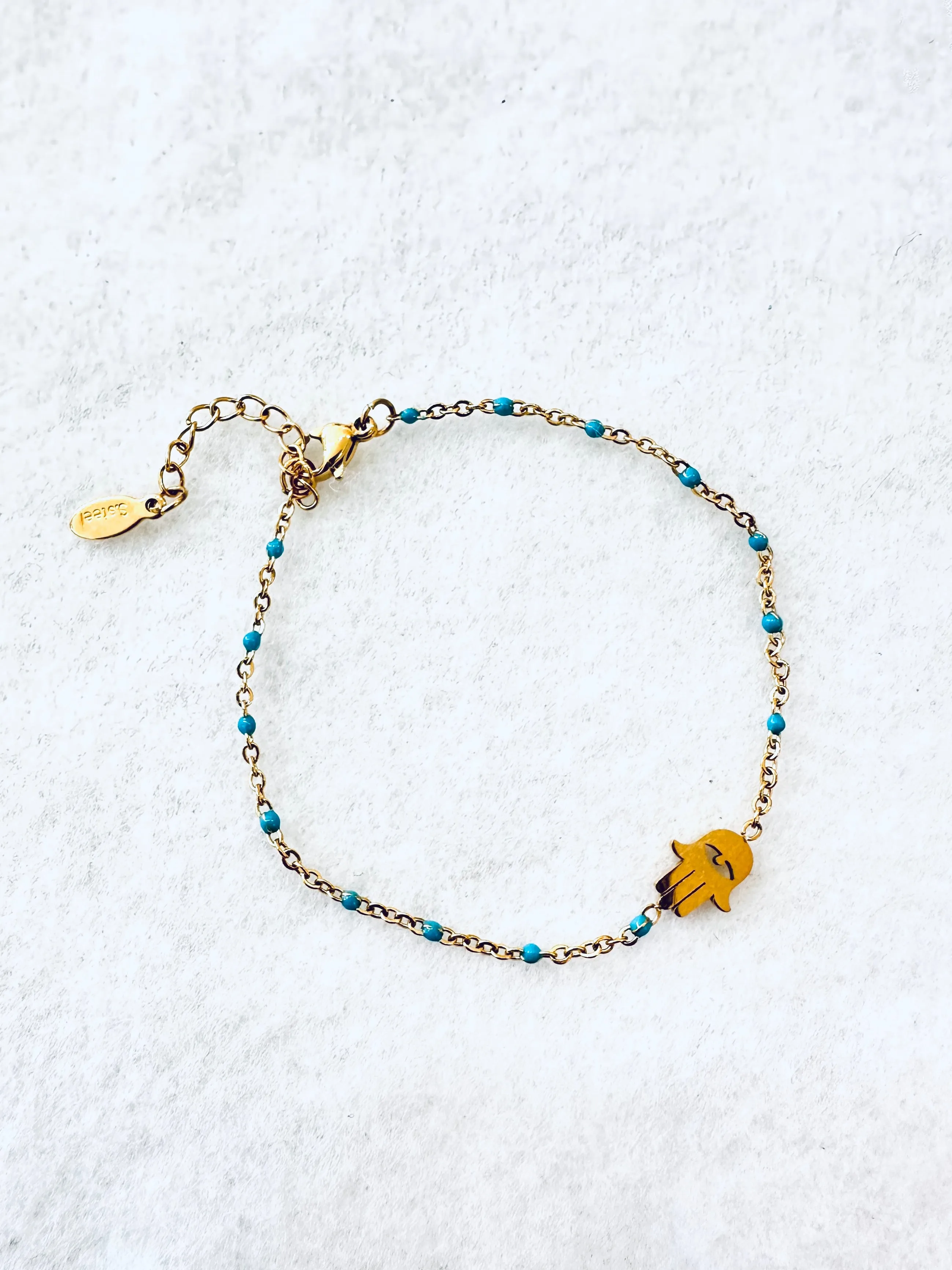 Delicate Hamsa Charm Bracelet With Semi Precious Stone Beads