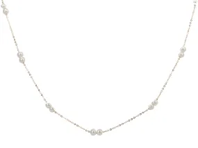 Double Pearl Station Necklace on Dainty 18K Rose Gold Chain R4366