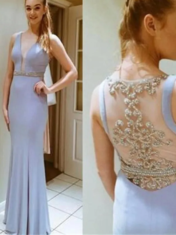 Elegant Mermaid Deep V-neck Sleeveless Evening Party Prom Dresses,PD0157