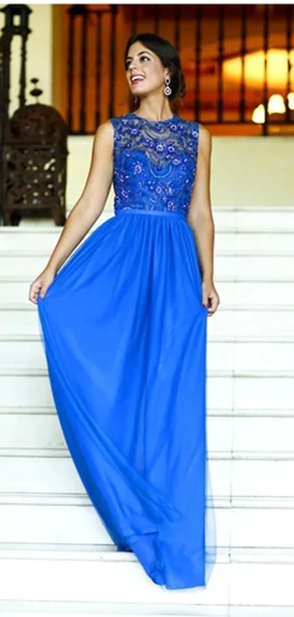 Elegant Sparkly Scoop Neck Sleeveless Long Prom Dresses,PD0120