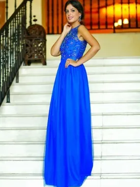 Elegant Sparkly Scoop Neck Sleeveless Long Prom Dresses,PD0120