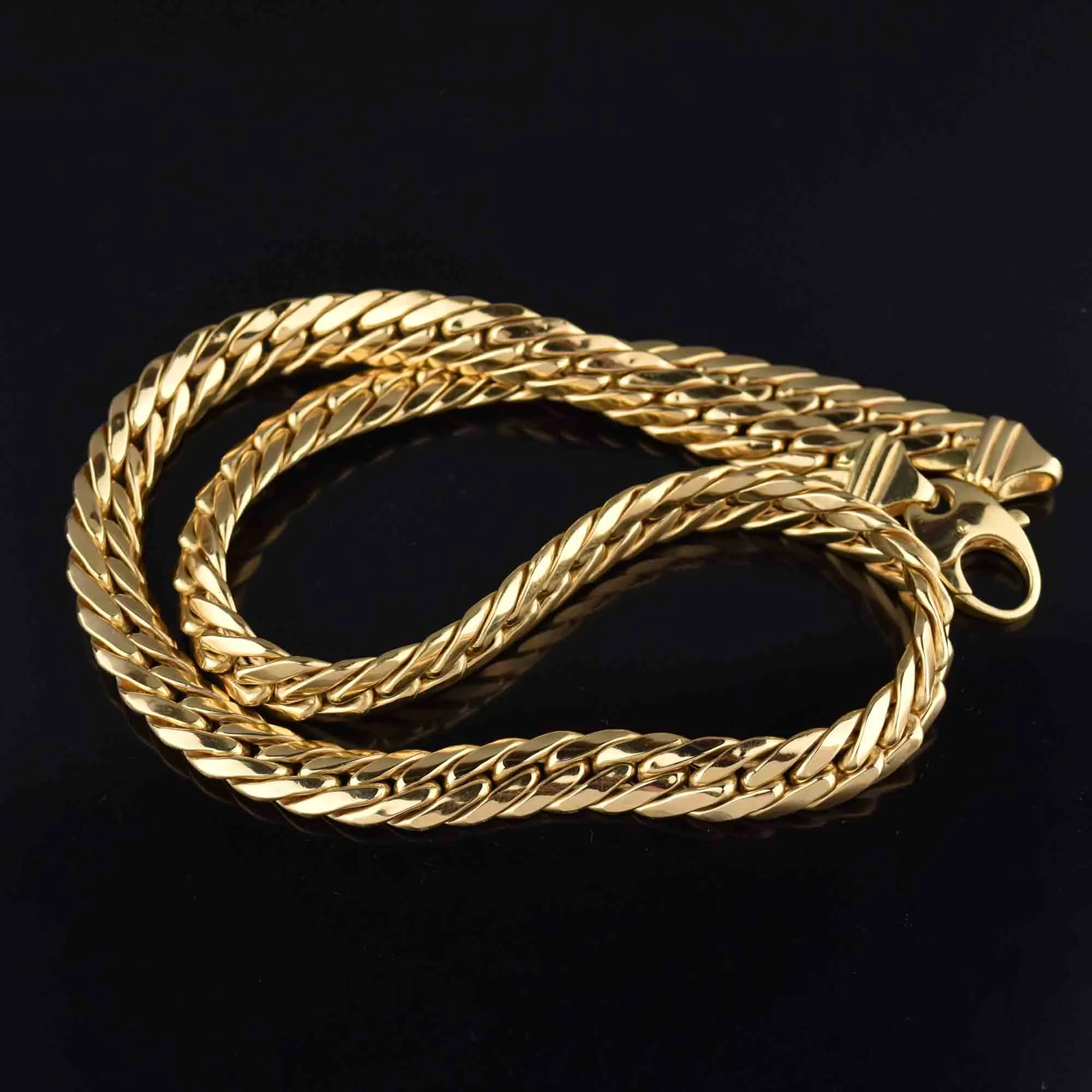 Estate Solid 18K Gold Flat Curb Chain Necklace, 57 gms