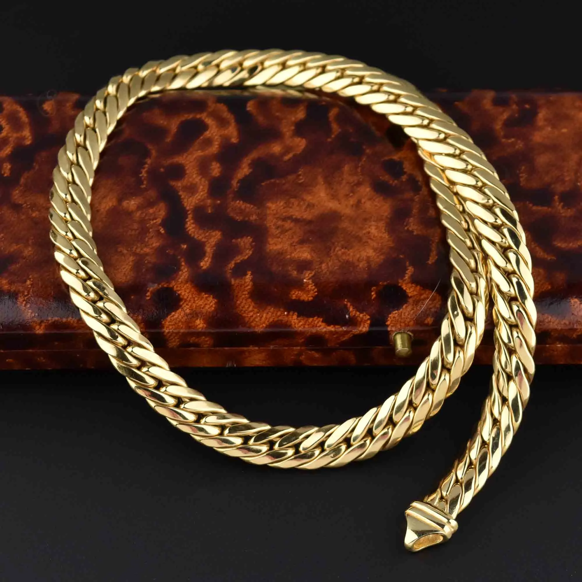 Estate Solid 18K Gold Flat Curb Chain Necklace, 57 gms