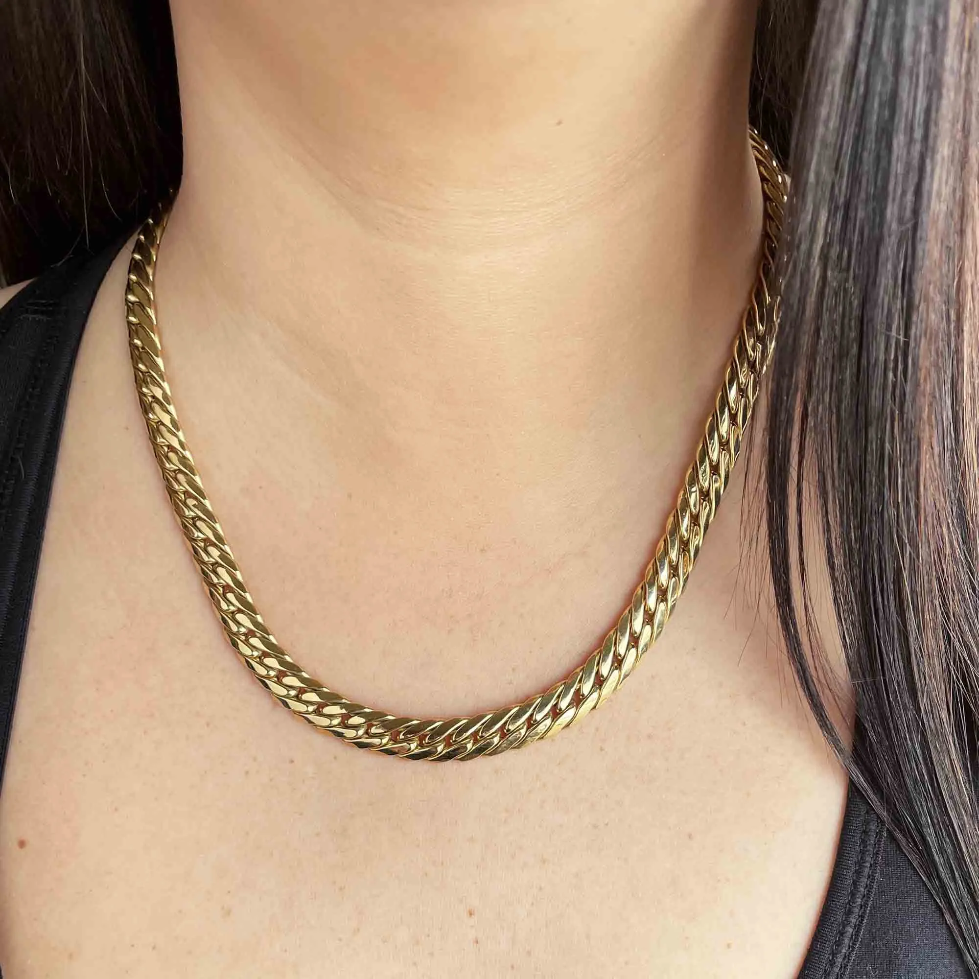 Estate Solid 18K Gold Flat Curb Chain Necklace, 57 gms