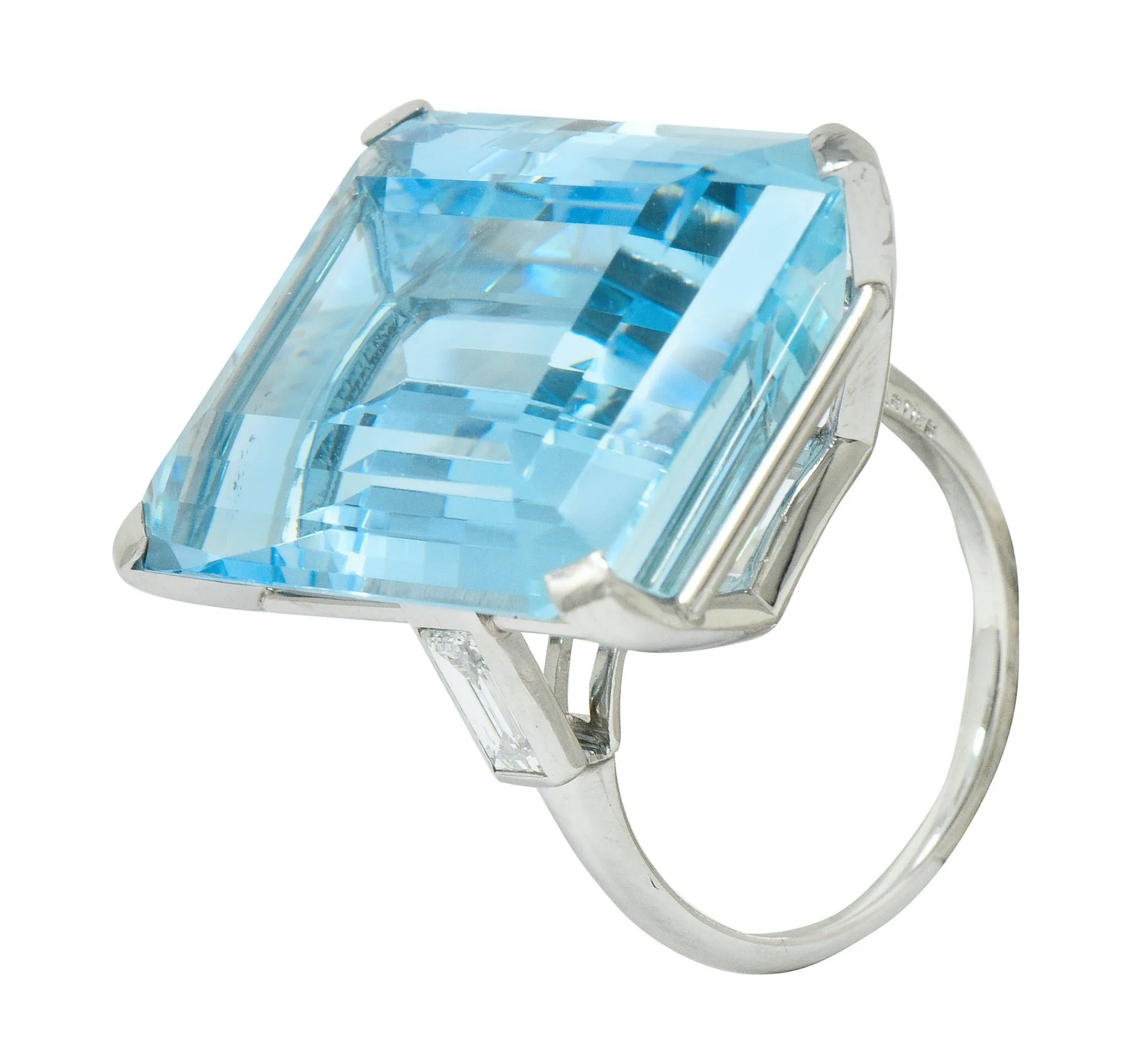 Exquisite Cartier 36.09 CTW Aquamarine Diamond Platinum Retro Cocktail Ring