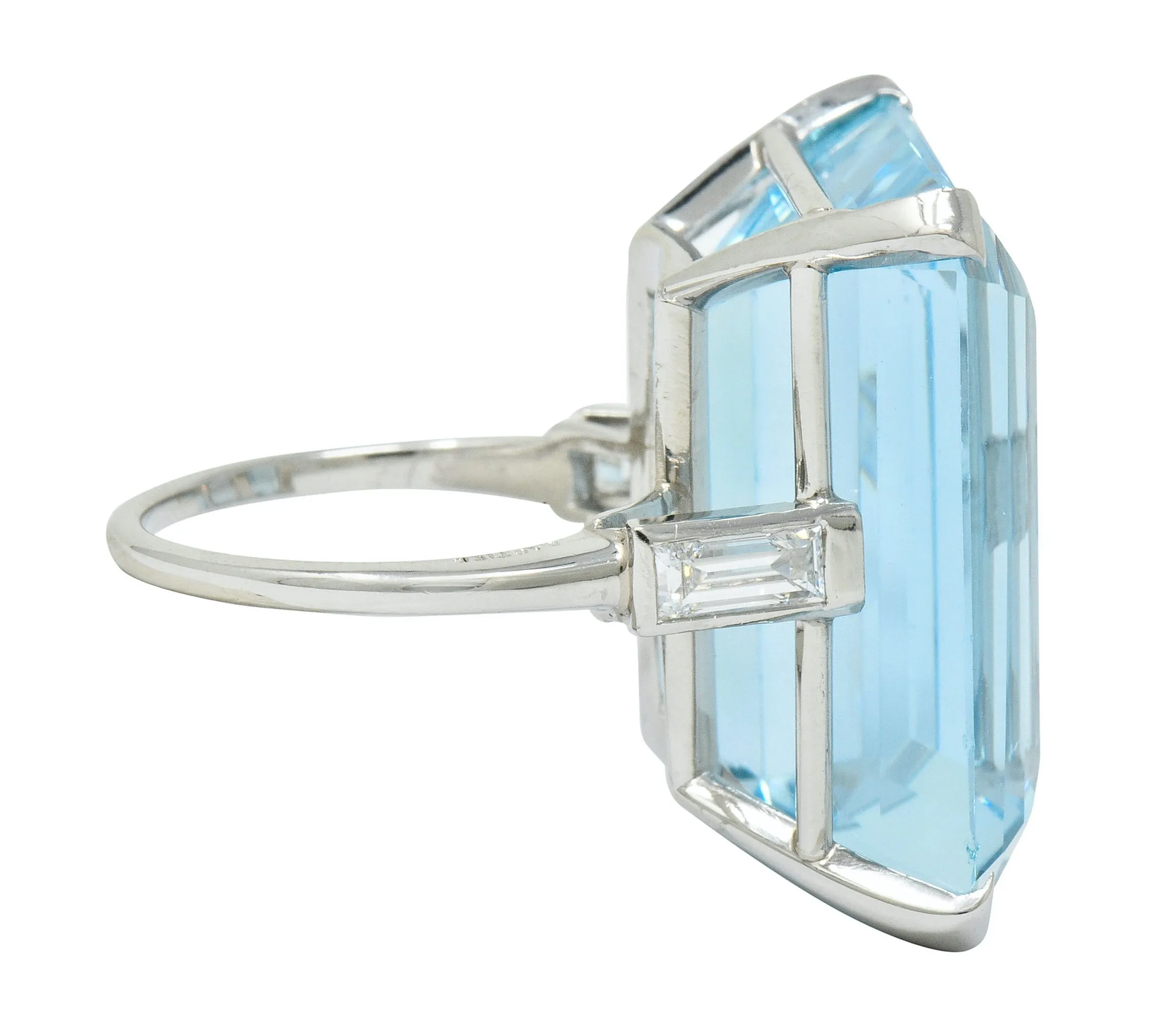 Exquisite Cartier 36.09 CTW Aquamarine Diamond Platinum Retro Cocktail Ring