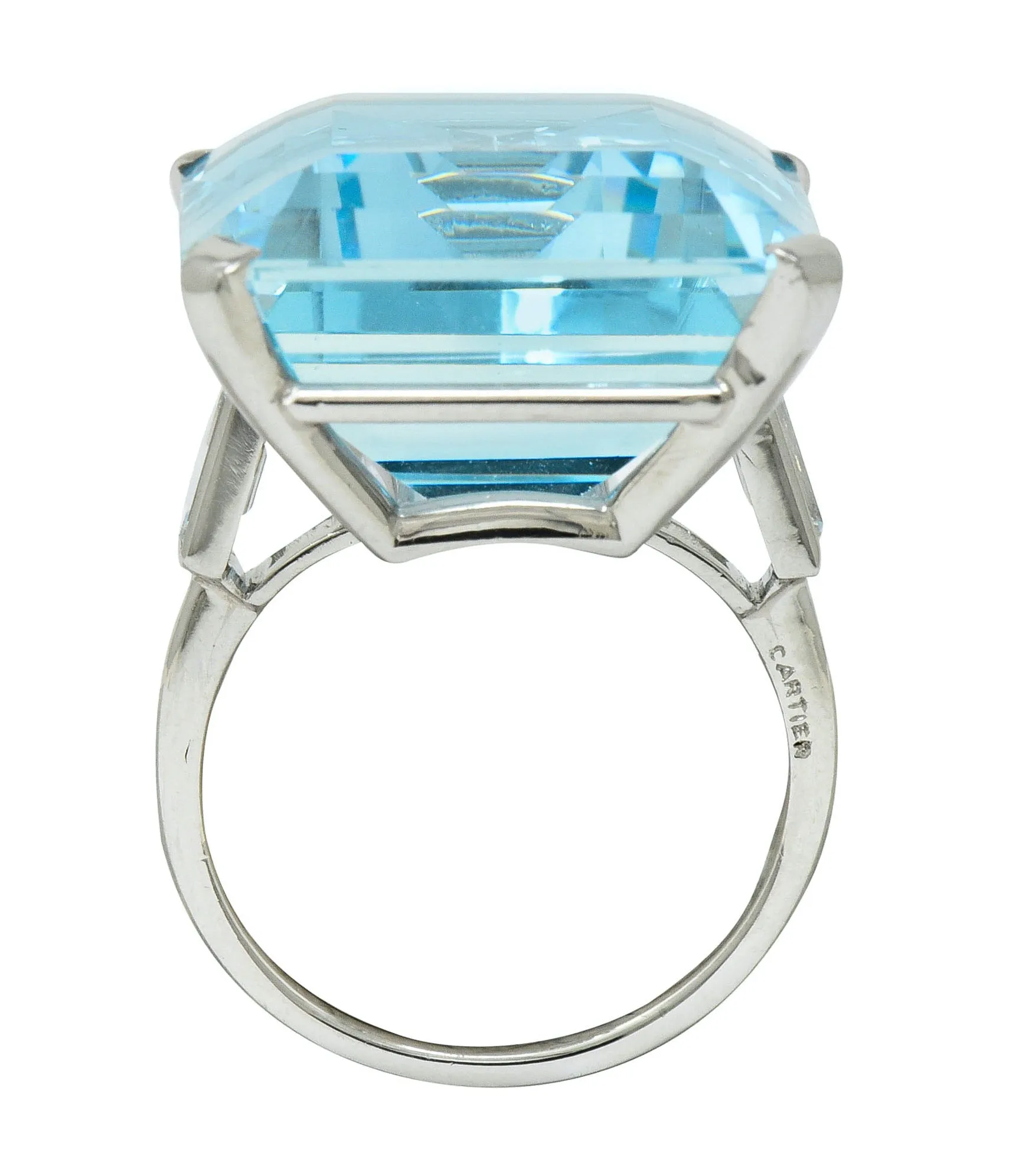 Exquisite Cartier 36.09 CTW Aquamarine Diamond Platinum Retro Cocktail Ring