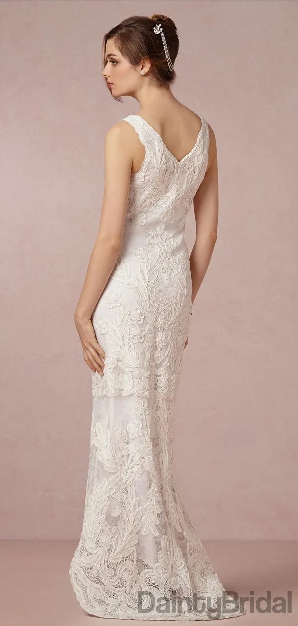 Fashion V-Neck Sleeveless Lace Floor Length Wedding Dresses.DB10092