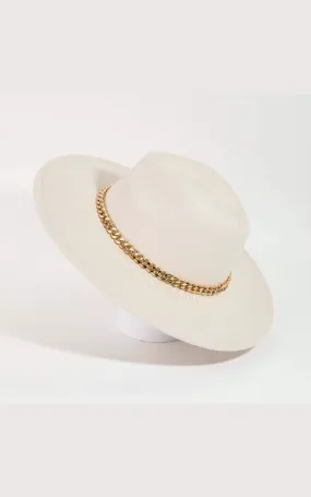 Frida Chain Band Flat Rimmed Fedora Hat