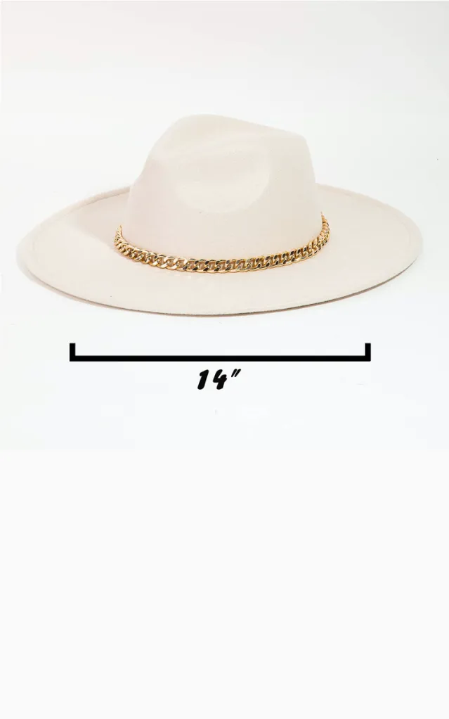 Frida Chain Band Flat Rimmed Fedora Hat