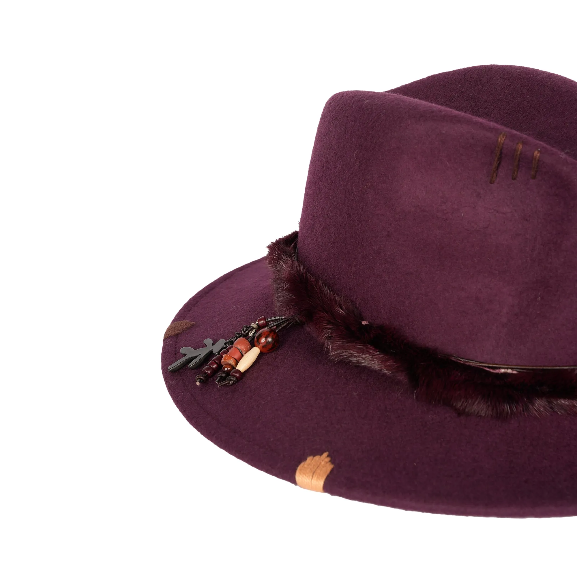 Fur Hat Wool Burgundy