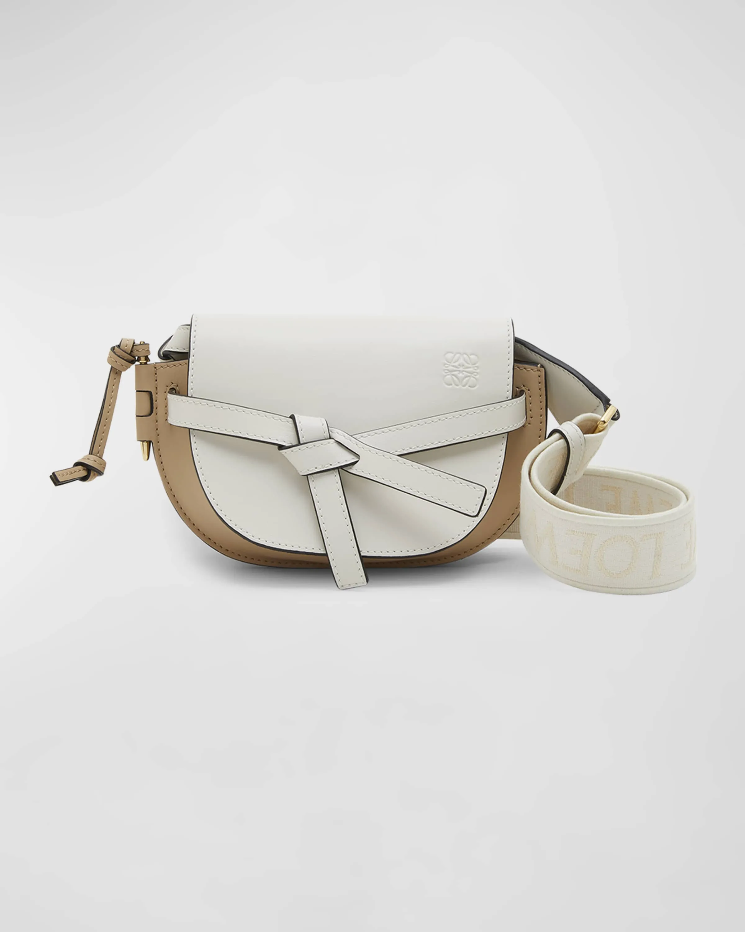 Gate Dual Mini Crossbody Bag in Bicolor Leather with Jacquard Strap