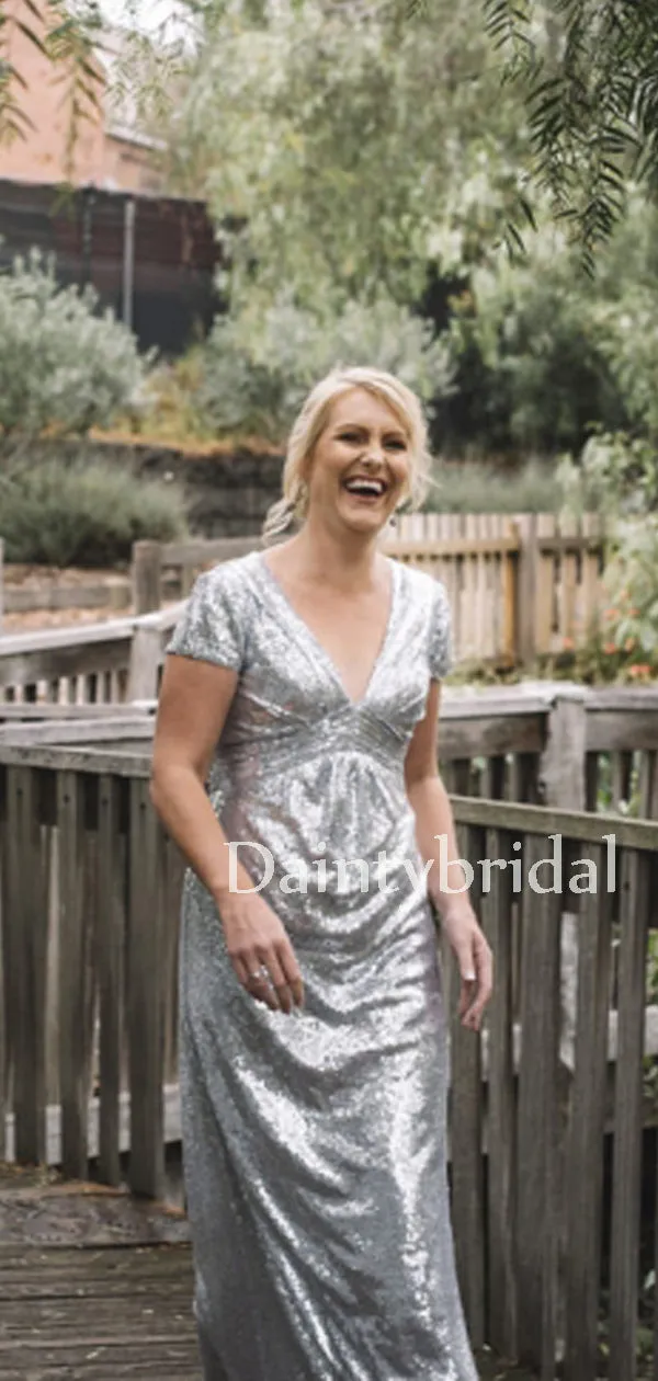 Gogerous V-neck Sequin Floor-length Long Wedding Dresses.DB10641