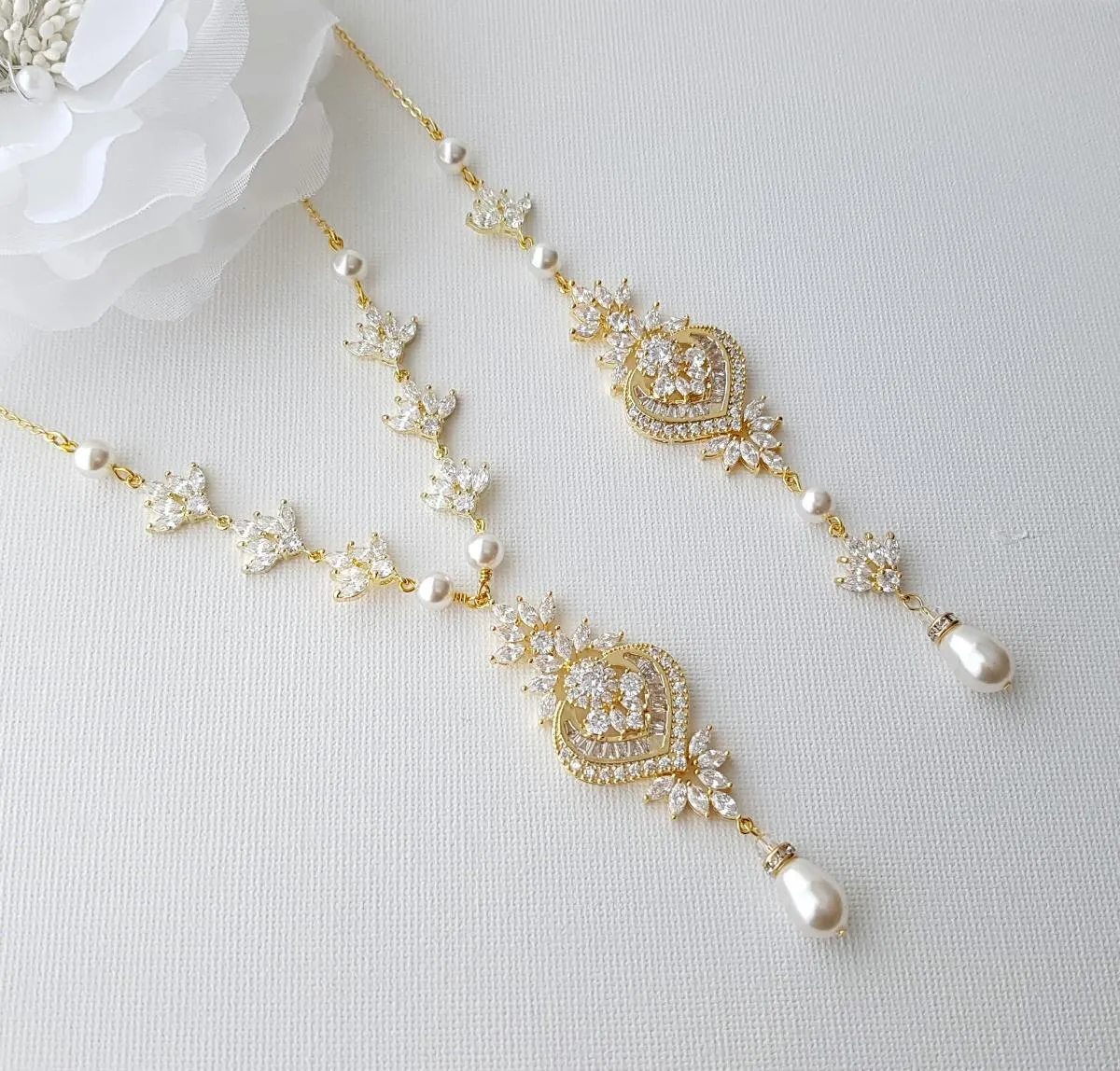 Gold Backdrop Necklace for Brides-Rosa