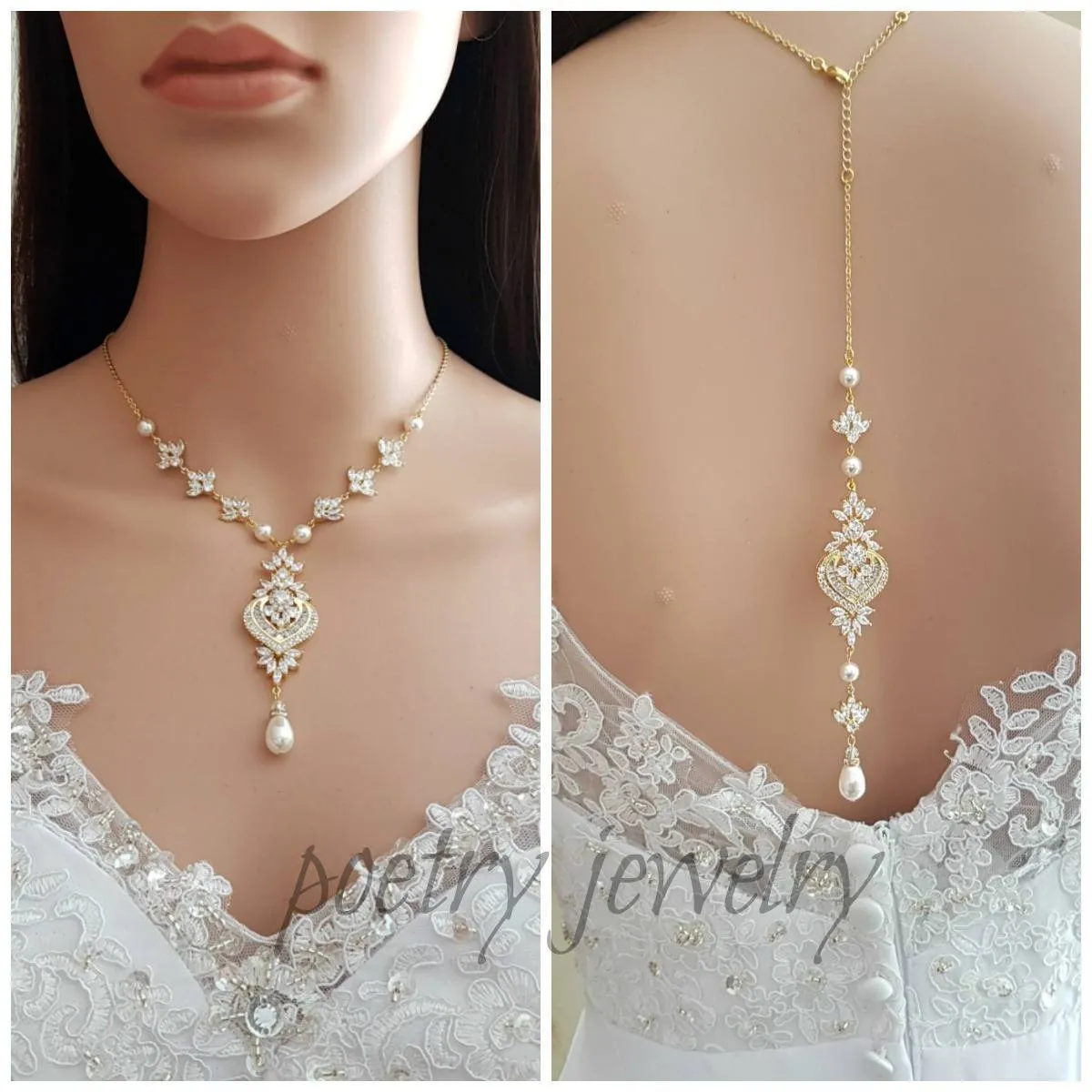 Gold Backdrop Necklace for Brides-Rosa