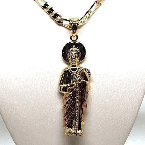 Gold Plated Saint Jude Pendant Necklace Figaro 26 San Judas Tadeo