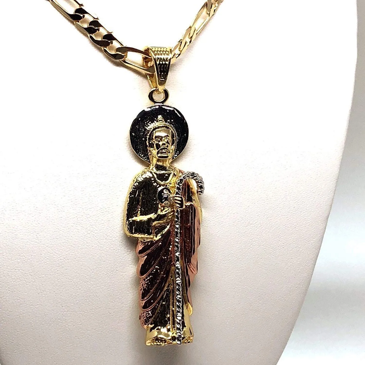 Gold Plated Saint Jude Pendant Necklace Figaro 26 San Judas Tadeo