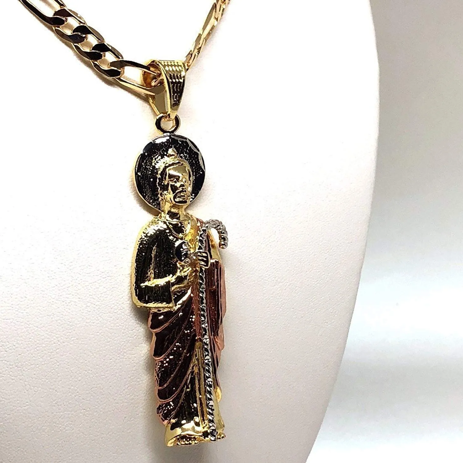 Gold Plated Saint Jude Pendant Necklace Figaro 26 San Judas Tadeo