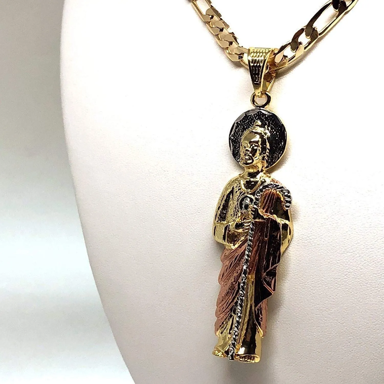 Gold Plated Saint Jude Pendant Necklace Figaro 26 San Judas Tadeo