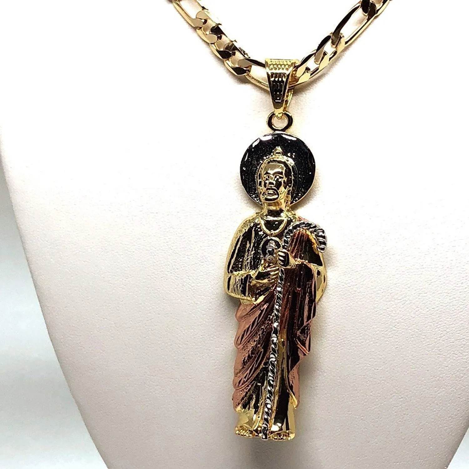 Gold Plated Saint Jude Pendant Necklace Figaro 26 San Judas Tadeo