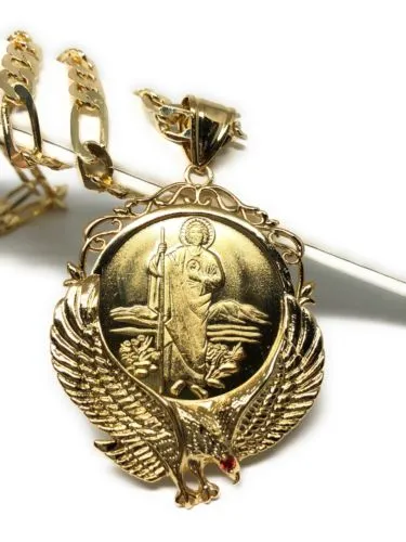 Gold Plated San Judas Tadeo Virgen Centenario Pendant Necklace