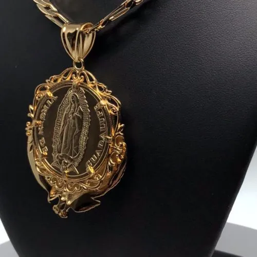 Gold Plated San Judas Tadeo Virgen Centenario Pendant Necklace