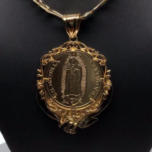 Gold Plated San Judas Tadeo Virgen Centenario Pendant Necklace