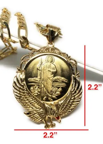 Gold Plated San Judas Tadeo Virgen Centenario Pendant Necklace