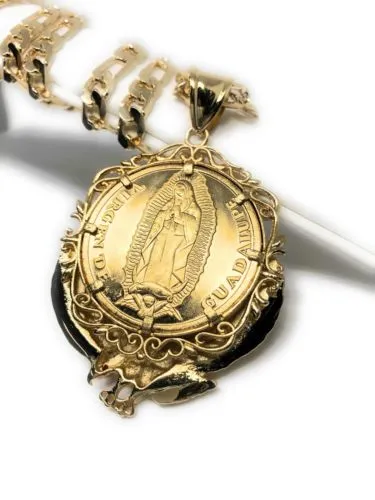 Gold Plated San Judas Tadeo Virgen Centenario Pendant Necklace