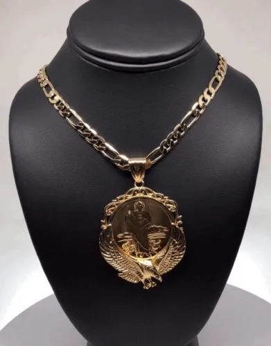 Gold Plated San Judas Tadeo Virgen Centenario Pendant Necklace