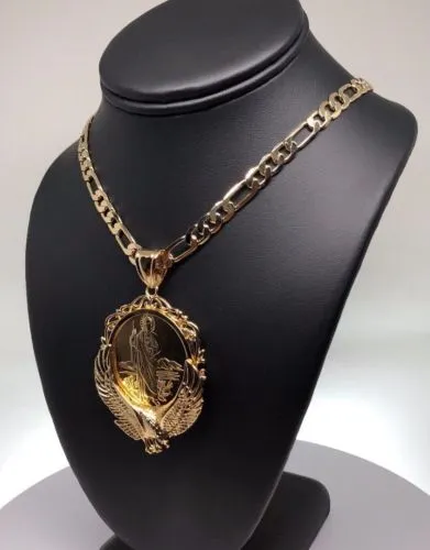 Gold Plated San Judas Tadeo Virgen Centenario Pendant Necklace