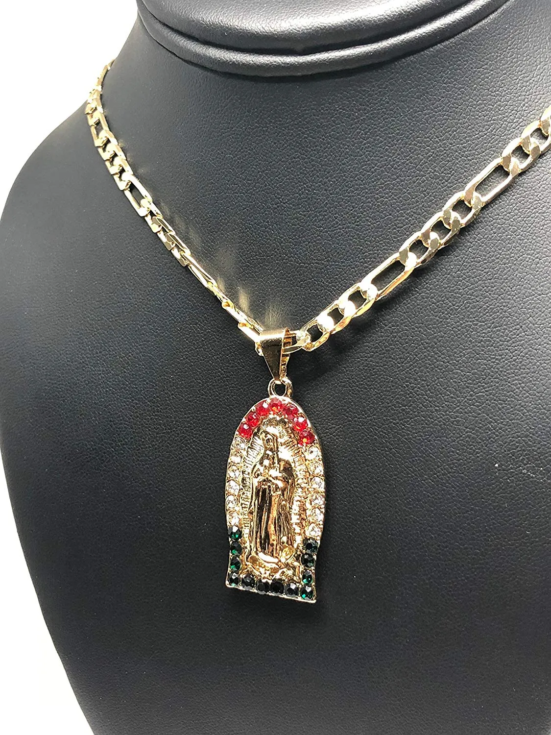 Gold Plated Virgin Mary Pendant Necklace Virgen de Guadalupe Medalla Cadena 26 Oro Laminado